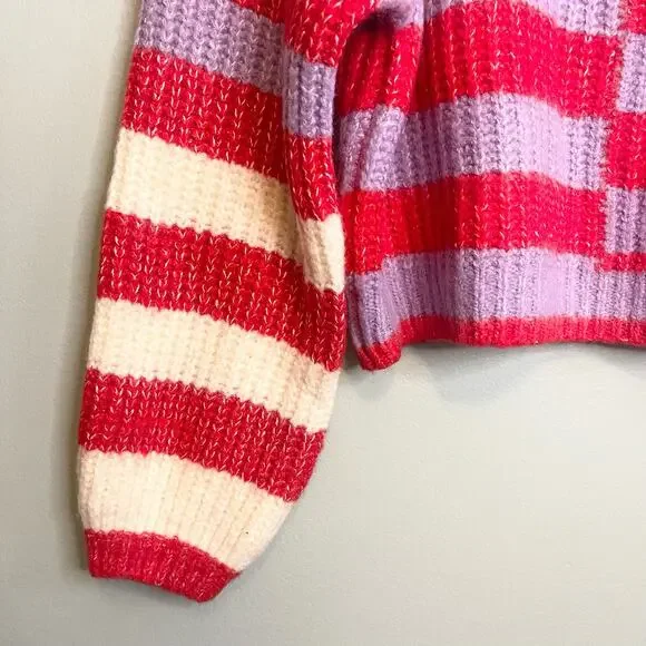 BLANK NYC Good Mood Sweater Medium Red Wool Blend Colorblock Striped Cozy NWT - Picture 11 of 11